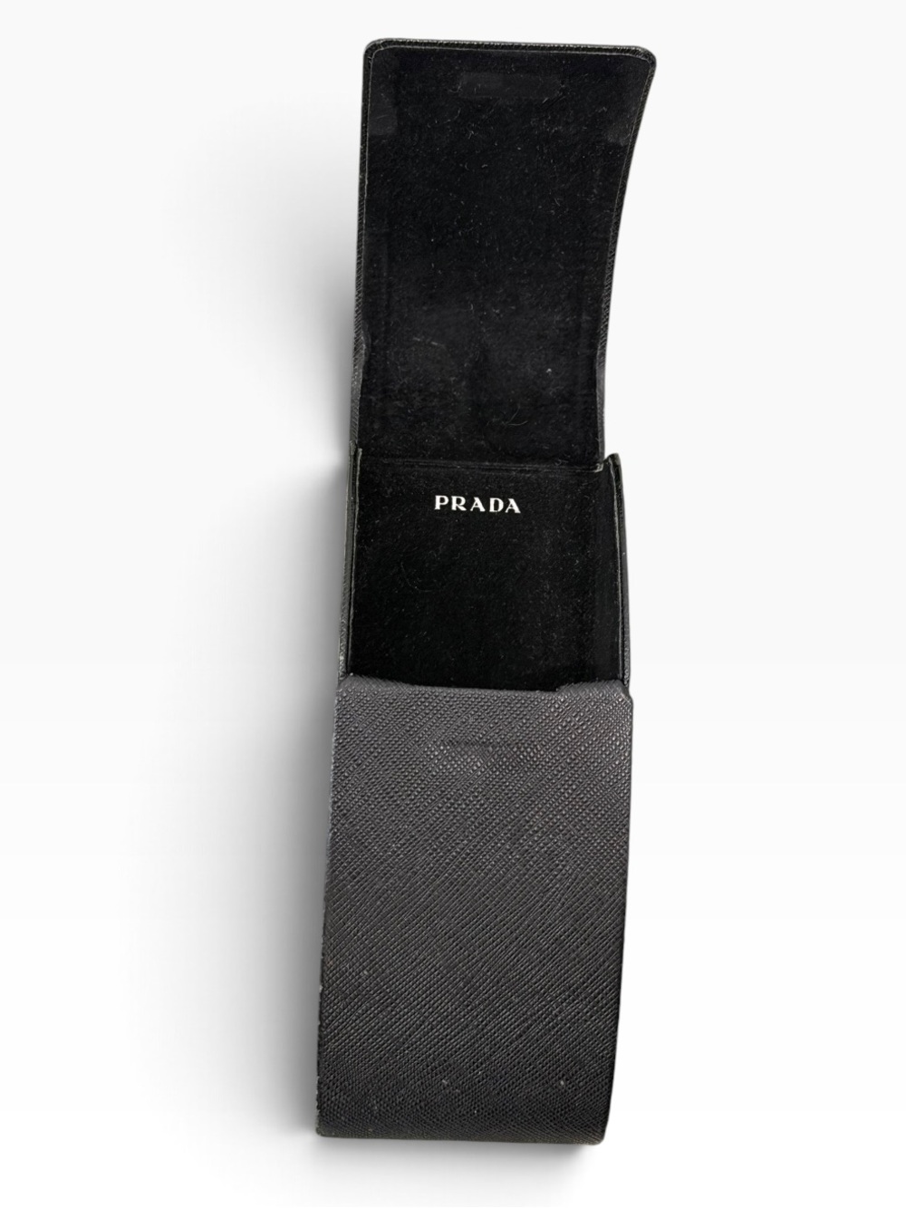Prada Black Saffiano Hard Sunglasses Case Magnetic Flap Velvet Lined — Case Only